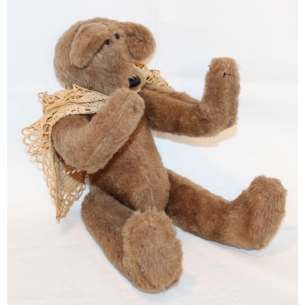 Vintage 1992 Craft Artist Jointed Teddy Bear with Crocheted Shawl Cape 18" Tall - Picture 11 of 12